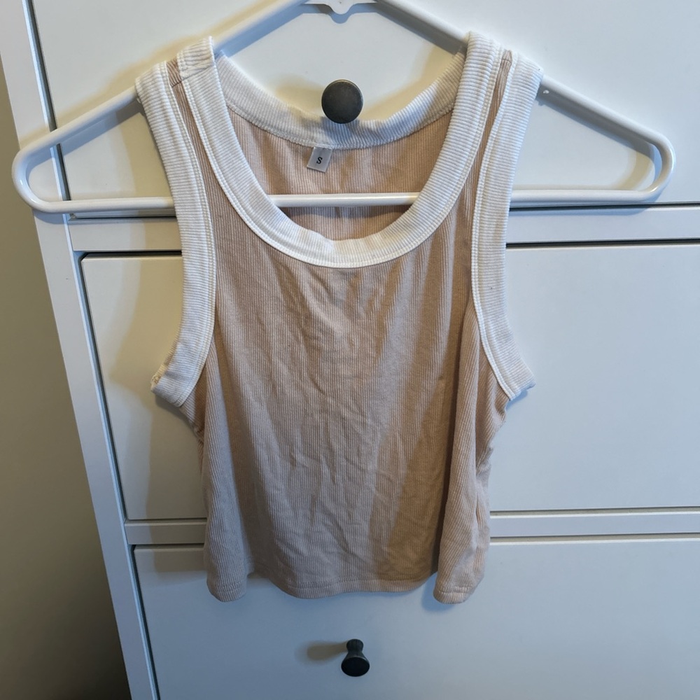 Beige Sleeveless Ribbed Tank Top